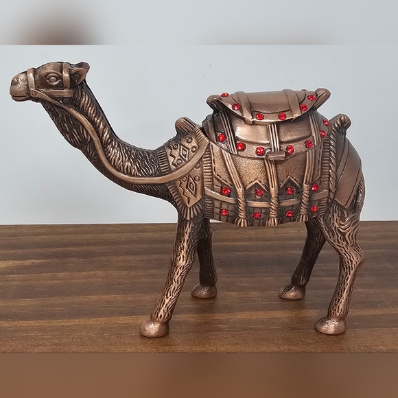 Red Bejeweled Rose Gold Colored Standing Camel Trinket Box from Egypt NEW 5"x4" - Picture 1 of 13